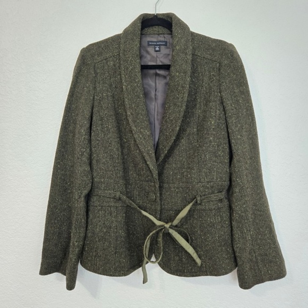 Banana Republic Textured‎ Belted Blazer Jacket Womens Green Tweed Career Size 14